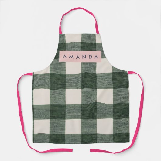 Personalized Green Gingham Checkered エプロン (正面)