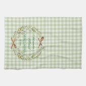 Personalized Green Gingham Newlywed Wedding キッチンタオル (横)