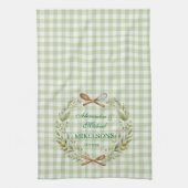 Personalized Green Gingham Newlywed Wedding キッチンタオル (縦)