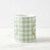 Personalized Green Gingham Newlywed Wedding コーヒーマグカップ (中央)