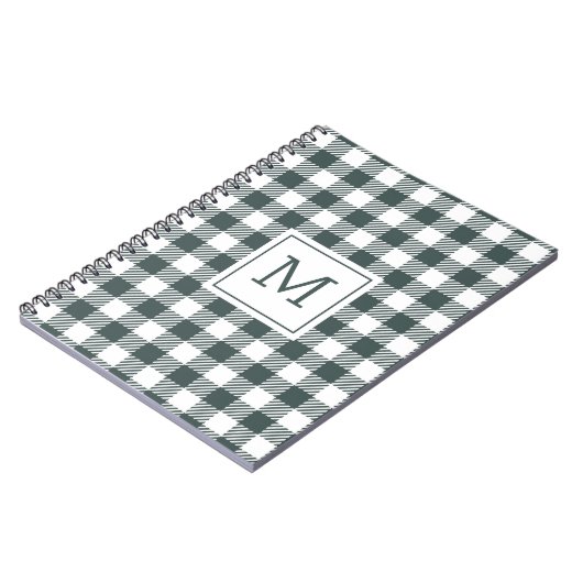 Personalized Green Gingham Plaid Monogram ノートブック (左側)