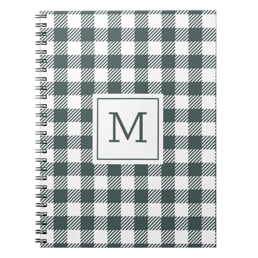 Personalized Green Gingham Plaid Monogram ノートブック (正面)