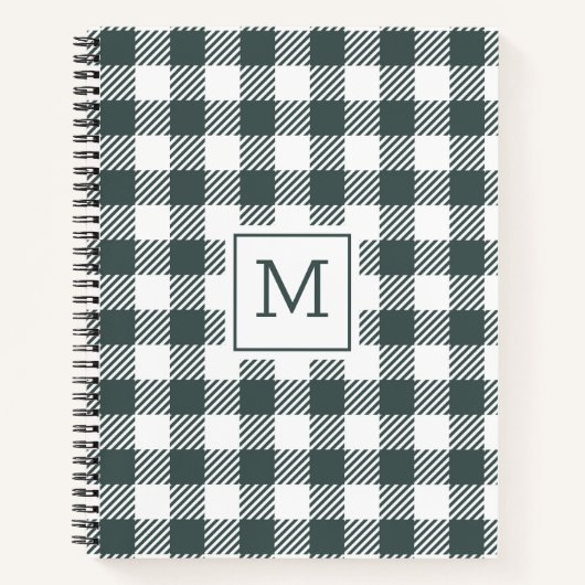 Personalized Green Gingham Plaid Monogram  ノートブック (正面)