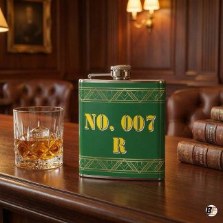 Personalized Green & Gold Art Deco Custom Text Vin フラスク