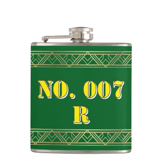 Personalized Green & Gold Art Deco Custom Text Vin フラスク (正面)