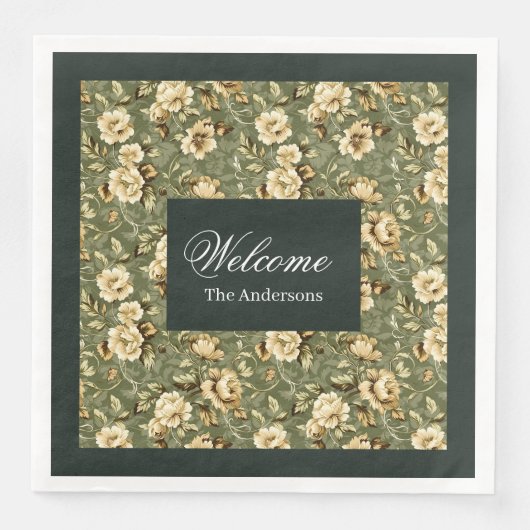 Personalized Green Gold Napkins Modern Elegant (正面)