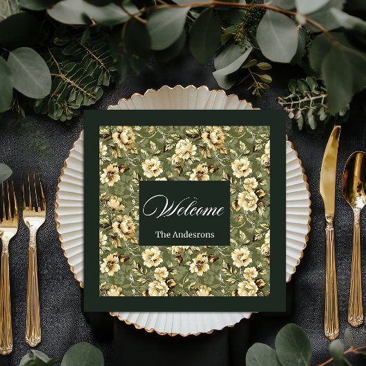 Personalized Green Gold Napkins Modern Elegant