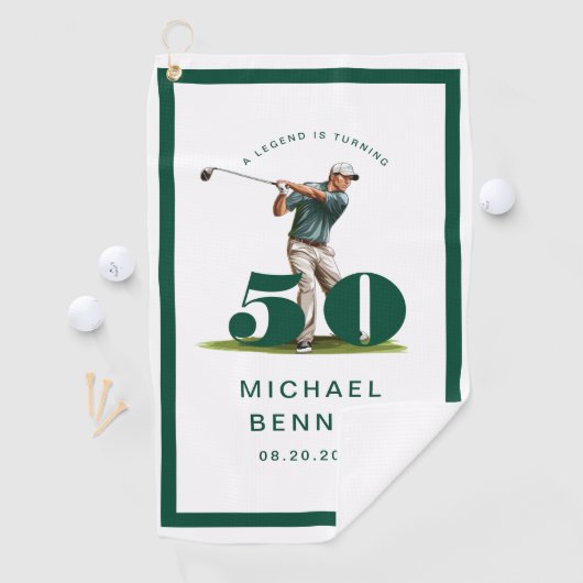 Personalized Green Golf 50th Birthday ゴルフタオル (インサイチュ)