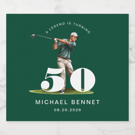 Personalized Green Golf 50th Birthday ビールラベル (シングルラベル)
