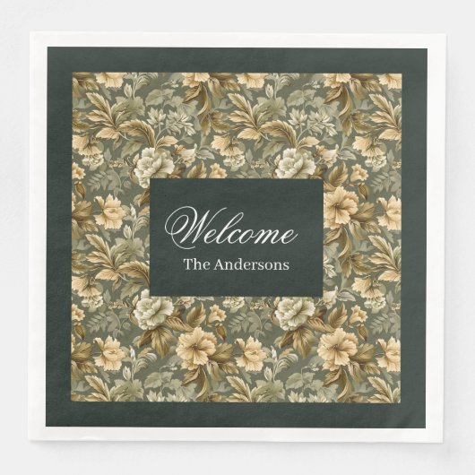 Personalized Green Napkins Elegant Floral Touch (正面)