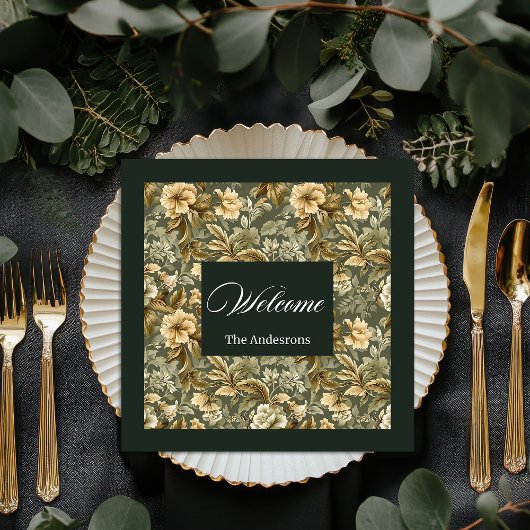 Personalized Green Napkins Elegant Floral Touch
