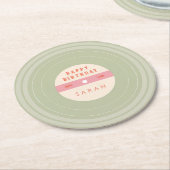 Personalized Green Pastel Birthday Paper Coasters ラウンドペーパーコースター (アングル)