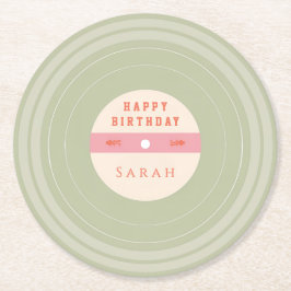 Personalized Green Pastel Birthday Paper Coasters ラウンドペーパーコースター