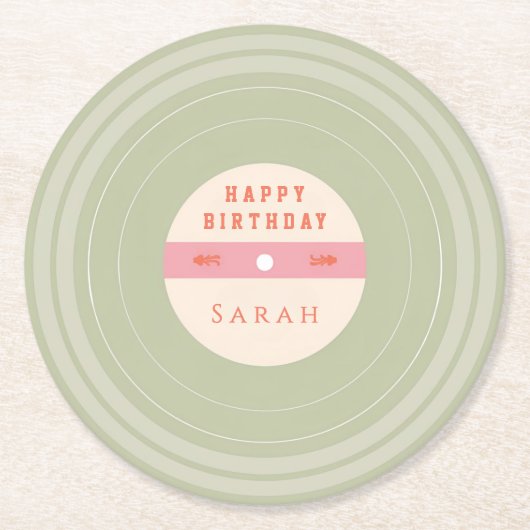 Personalized Green Pastel Birthday Paper Coasters ラウンドペーパーコースター (正面)