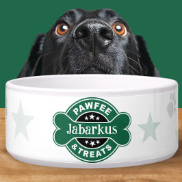 Personalized Green Pawfee & Treats Coffee Shop ボウル
