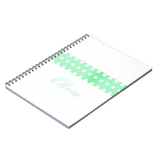Personalized Green Poka Dots ノートブック (左側)