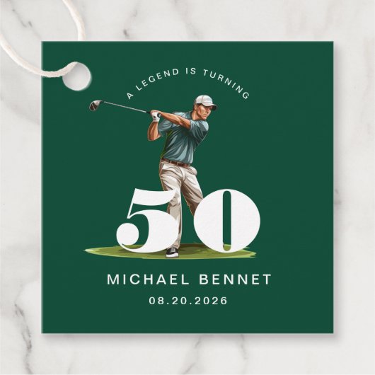 Personalized Green Sports Golf 50th Birthday フェイバータグ (正面)