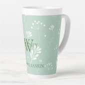 Personalized Green w/ White Florals カフェラテマグ (右アングル)