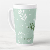 Personalized Green w/ White Florals カフェラテマグ (左アングル)