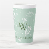 Personalized Green w/ White Florals カフェラテマグ (正面)