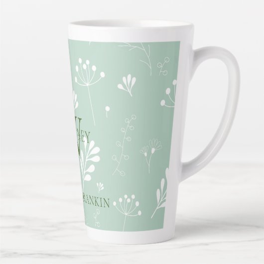 Personalized Green w/ White Florals カフェラテマグ (右)
