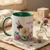 Personalized Green Watercolor Bee Spring Vibes マグカップ