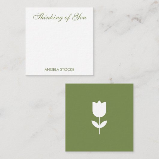 Personalized Green White Flower ノートカード (正面/裏面)