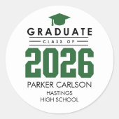 Personalized GreenClass of 2026 Graduation Sticker ラウンドシール (正面)