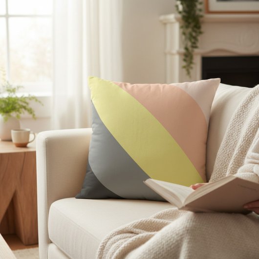 Personalized Grey and Peach Striped Monogram クッション