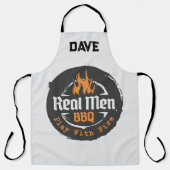 Personalized Grey Flames Real Men BBQ Grill エプロン (正面)