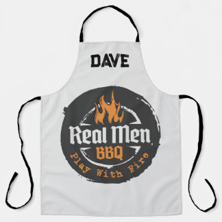 Personalized Grey Flames Real Men BBQ Grill エプロン
