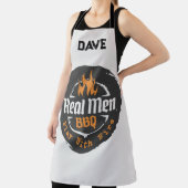 Personalized Grey Flames Real Men BBQ Grill エプロン (インサイチュ)