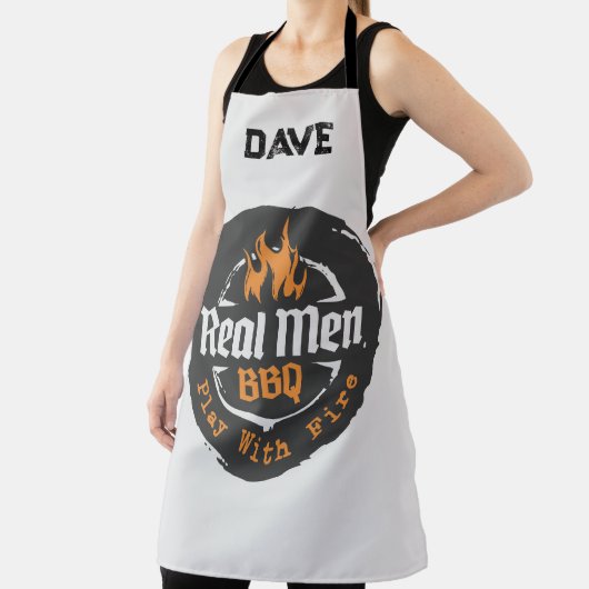 Personalized Grey Flames Real Men BBQ Grill エプロン (インサイチュ)