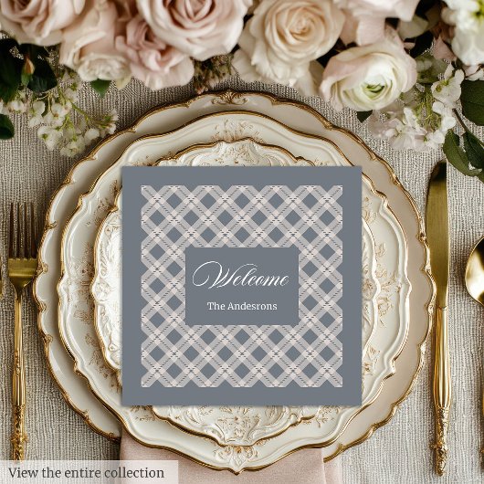 Personalized Grey Plaid Napkins Chic Table Style