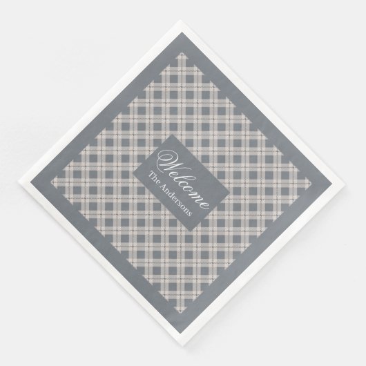Personalized Grey Plaid Napkins Chic Table Style (コーナー)