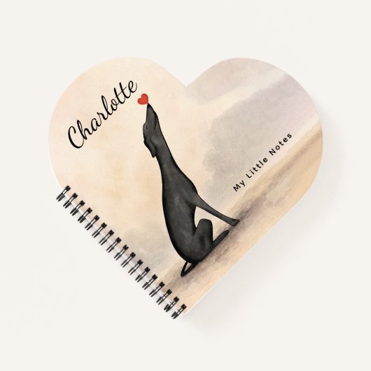 Personalized Greyhound Notebook with Heart ノートブック (正面)