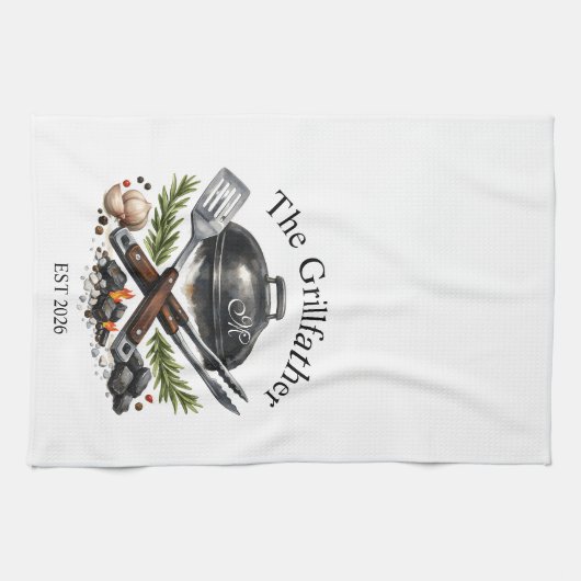 Personalized Grillfather Monogram キッチンタオル (横)