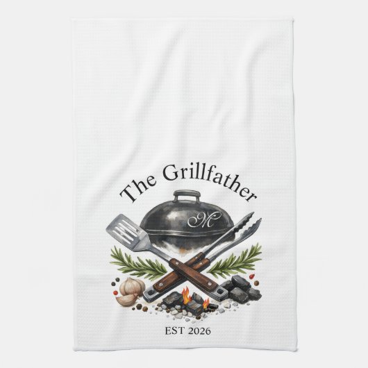 Personalized Grillfather Monogram キッチンタオル (縦)