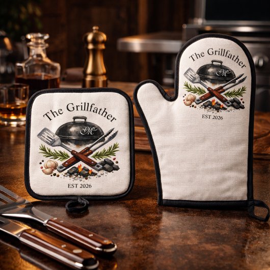 Personalized Grillfather Monogram 鍋つかみ&鍋敷きセット