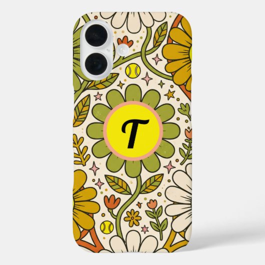 Personalized Groovy Floral Tennis Monogram Case-Mate iPhoneケース (裏面)