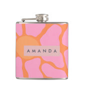Personalized Groovy Orange and Pink Retro Flower フラスク (正面)