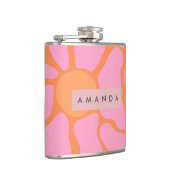 Personalized Groovy Orange and Pink Retro Flower フラスク (右)