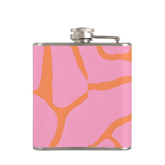 Personalized Groovy Orange and Pink Retro Flower フラスク (裏面)