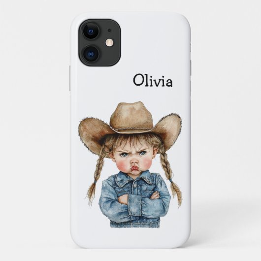 Personalized Grumpy Cowgirl in Denim Jacket Case-Mate iPhoneケース (裏面)