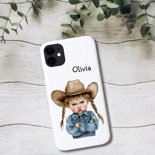 Personalized Grumpy Cowgirl in Denim Jacket Case-Mate iPhoneケース