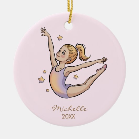Personalized Gymnast gymnastics Girl Christmas セラミックオーナメント (正面)