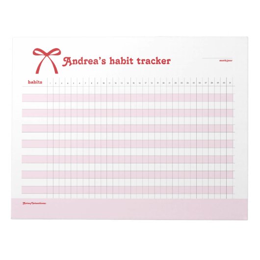 Personalized Habit Tracker Pink Bow  ノートパッド (正面)