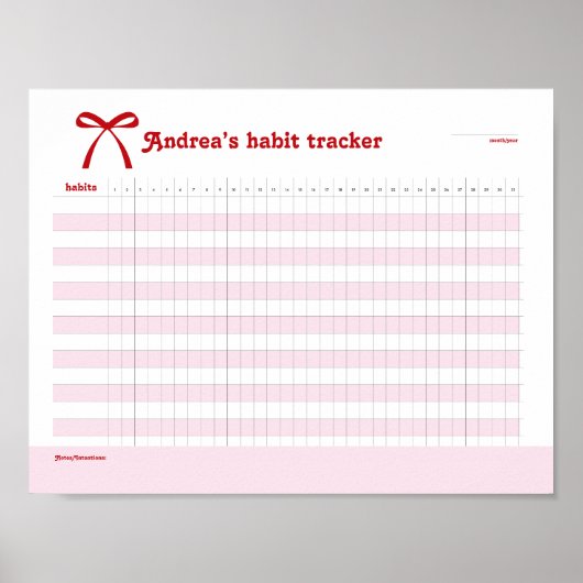 Personalized Habit Tracker Pink Bow  ポスター (正面)