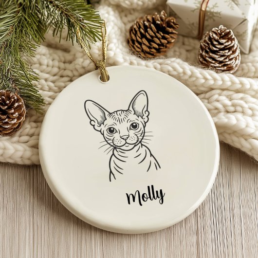 Personalized Hairless Cat Christmas セラミックオーナメント