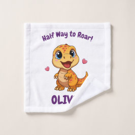 Personalized Halfway to One Dinosaur 6 Month ウォッシュタオル